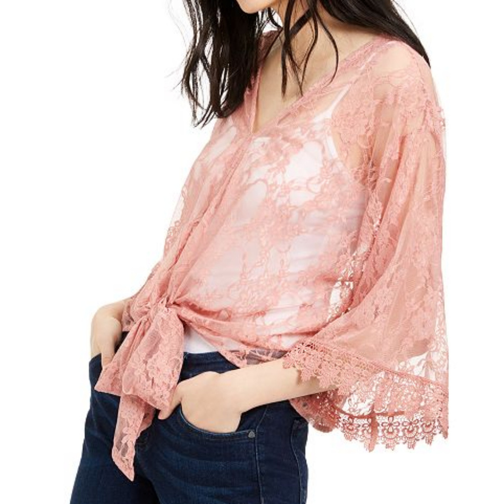 Tie Front Mauve Lace Blouse